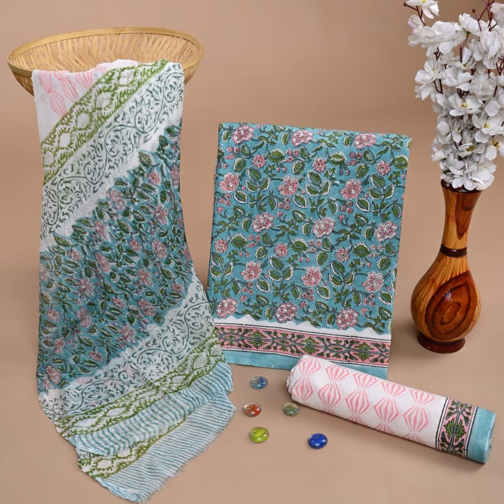 Teal Garden Print Cotton Suit – Refresh Your Summer Palette