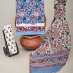 Vibrant Blue and Red Cotton Suit with Traditional Block Print