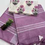 Lavender Linen Saree Vibrant Daily Wear with Hand Prints