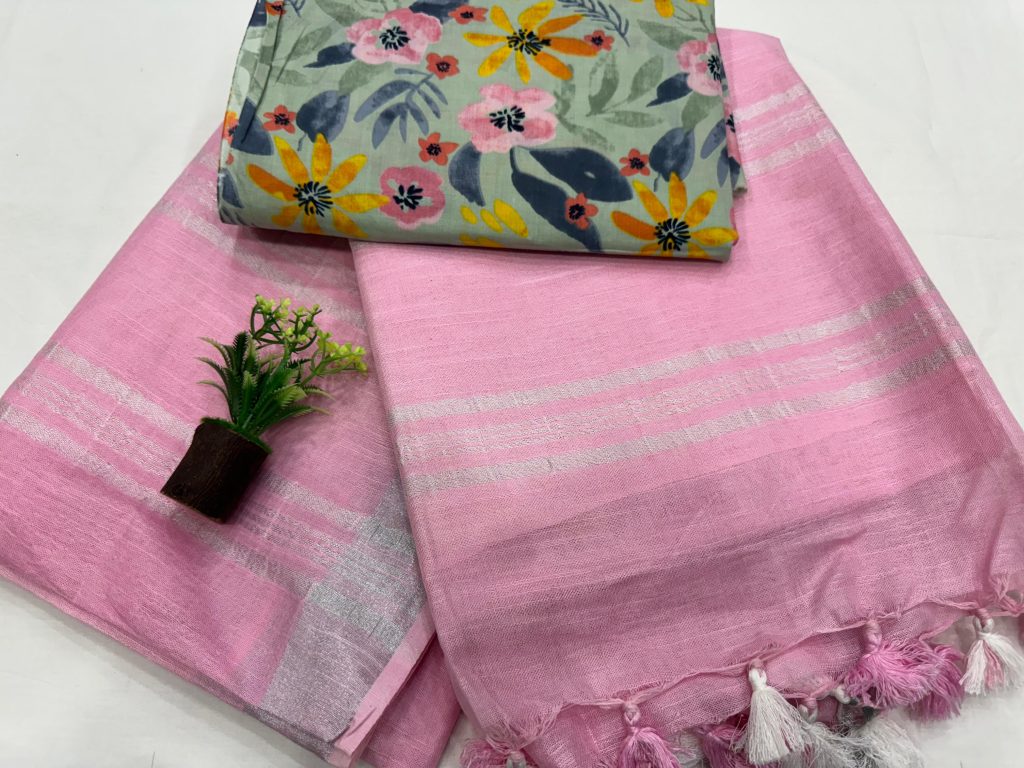 Soft Pink Linen Saree Subtle Print for Everyday Grace