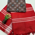 Red plain Linen Saree Daily Wear Charm