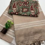 Taupe Linen Saree Traditional Block Print Everyday Elegance