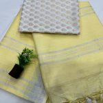 Sun-Kissed Yellow Linen Saree with Floral Block Print for Radiant Elegance