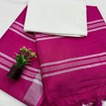 Vibrant Magenta Linen Saree with Elegant Stripes for a Chic Statement