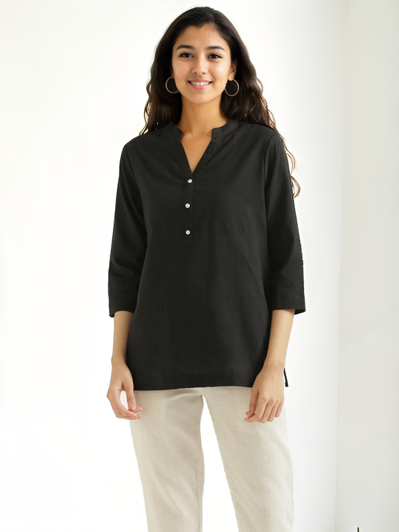 Chic Jet Black Linen Kurta – A Versatile Wardrobe Essential