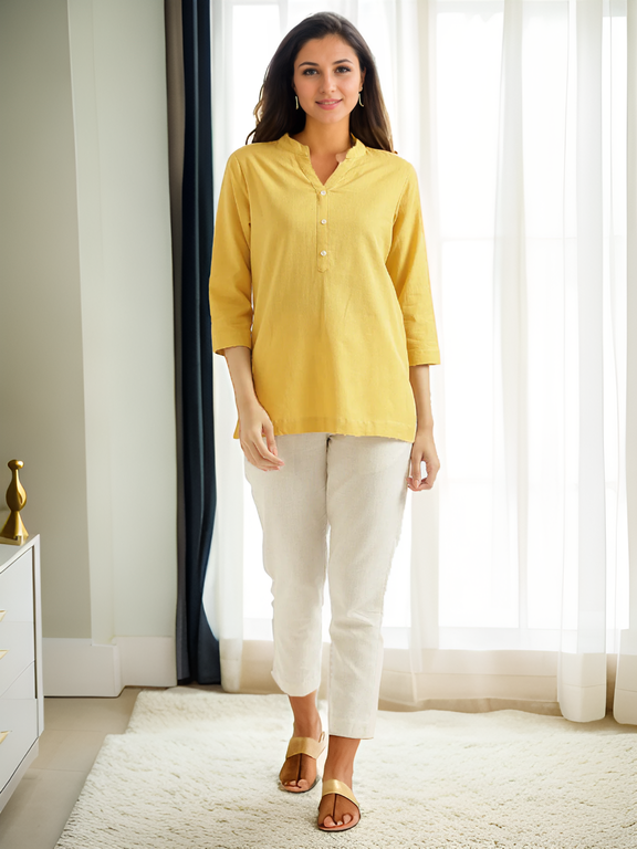 Radiant Sunny Yellow Linen Kurta – Brighten Your Wardrobe