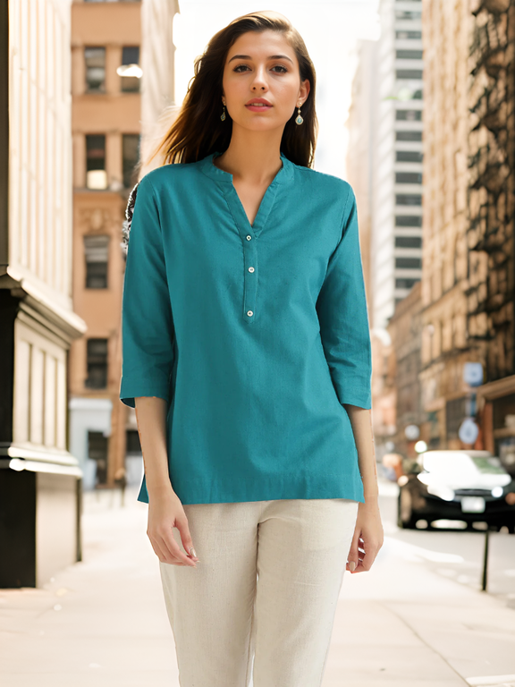 Vibrant Teal Green Airy Linen Kurta - Ultimate Comfort and Style