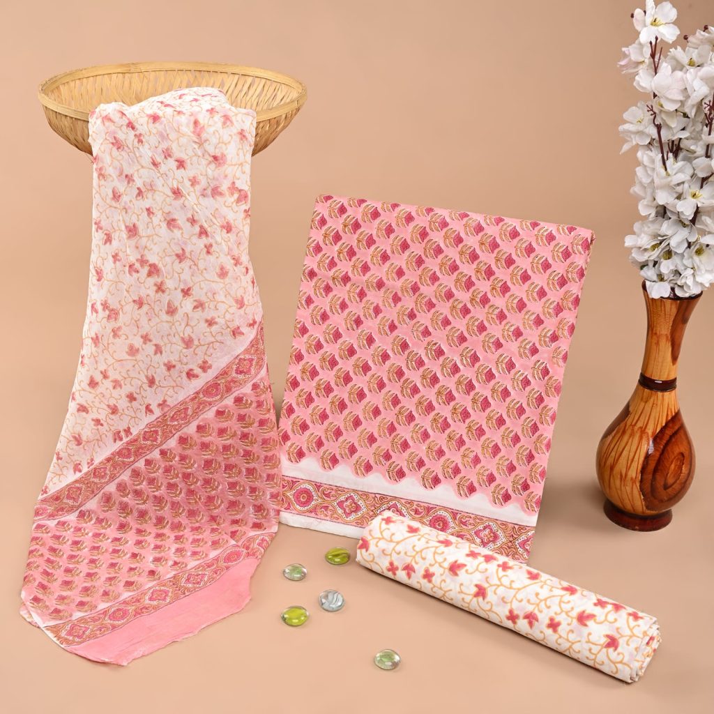 Soft Pink Hand Block Printed Cotton Salwar Suit – Summers Pastel Delight