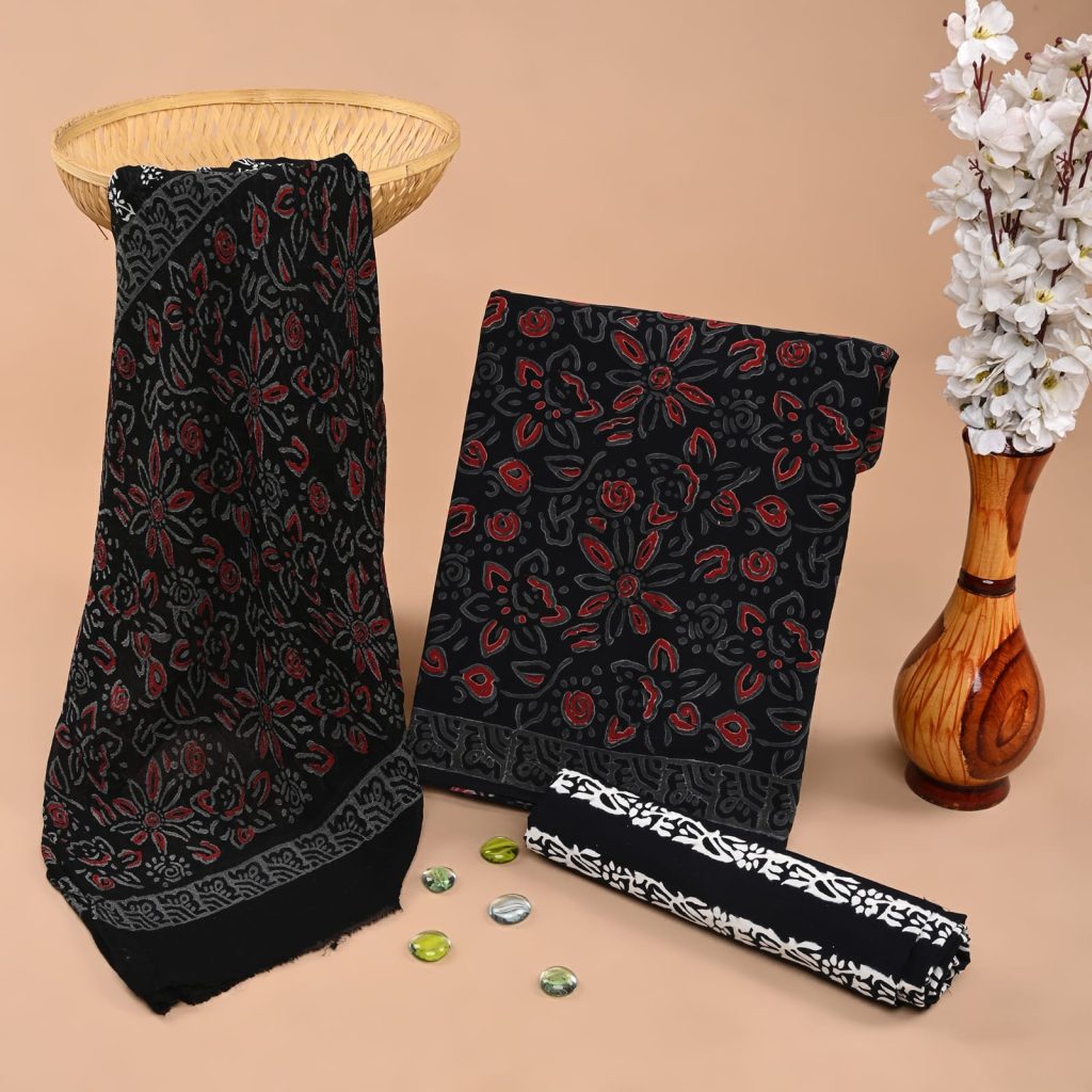 Black and Red Hand Block Printed Cotton Salwar Suit – Radiant Summer Style