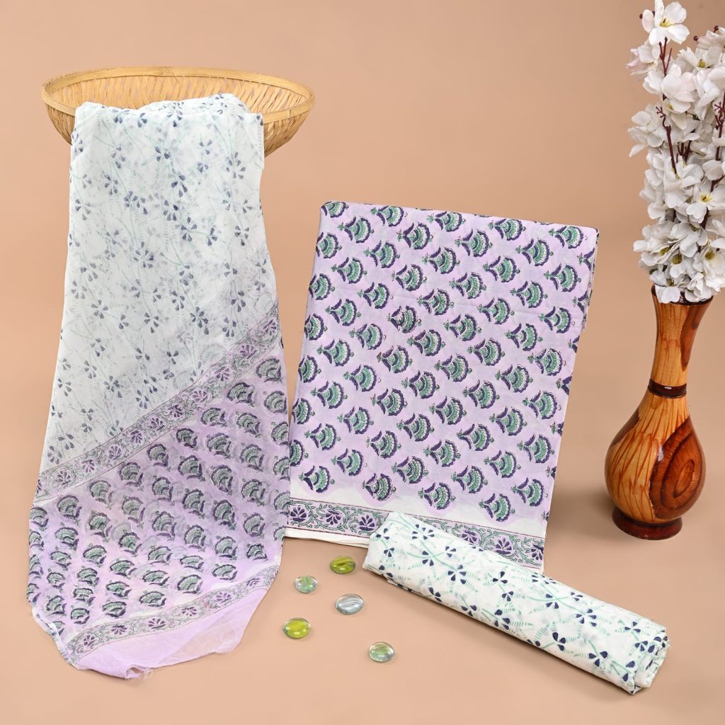 Lilac Hand Block Printed Cotton Salwar Suit – Lavender Summer Dreams