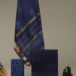 Elegant Navy Blue Maheshwari Silk Suit with Traditional Block Print