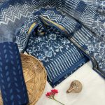 Blue Chevron Indigo Dabu Print Kota Doria Suit – Unstitched Summer Collection
