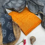 Charcoal Kota Doria Suit – Orange Hand Block Harmony
