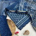Classic Blue Paisley Hand Block Printed Unstitched Kota Doria Suit