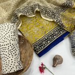 Classic Cream & Yellow Hand Block Print Kota Doria – Unstitched Luxury