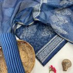 Elegant Blue Floral Hand Block Printed Kota Doria Suit – Summer Unstitched Collection