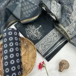 Sophisticated Charcoal & White Block Print Summer Suit – New Arrival
