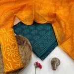 Vibrant Orange Kota Doria Suit – Turquoise Hand Block Vibrancy
