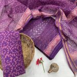 Majestic Purple Block Print Fabric – Unstitched Regal Summer Style