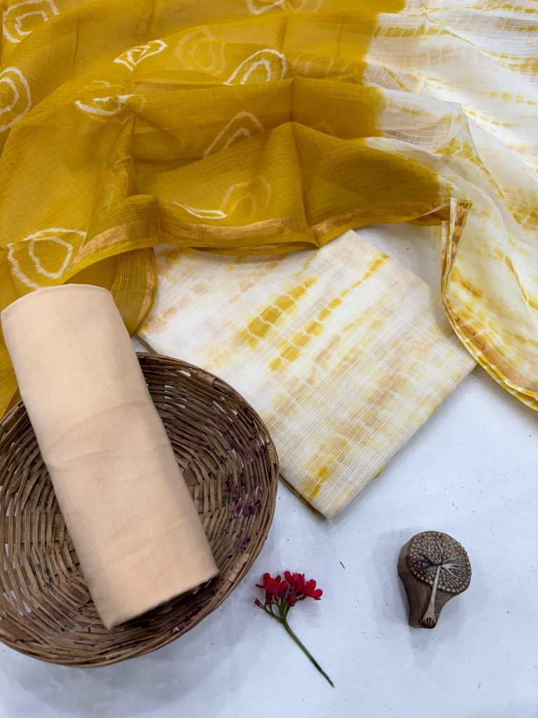 Golden Yellow Kota Doria Suit - Summers Hand Block Cream Radiance