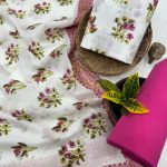Cool White Floral Cotton Salwar Suit – Hand Block Exclusive