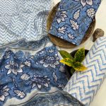 Serene Blue Hand Block Printed Cotton Suit – Unstitched Elegance