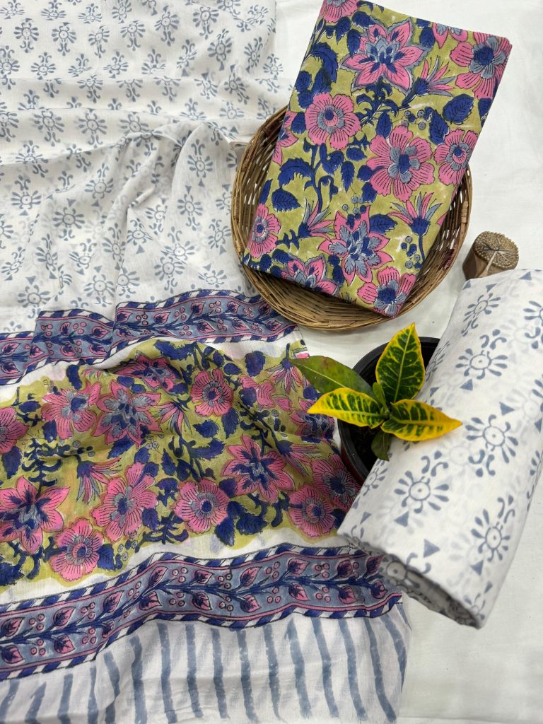 Exquisite Floral Hand Block Printed Cotton Salwar Suit - Summers Best