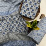 Tranquil Blue Leaf Print Cotton Salwar Suit – Unstitched Elegance