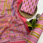 Pink and Red Hand Block Printed Salwar Suit – Unstitched Elegance