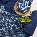 Navy Blue Batik Print Cotton Salwar Suit – Unstitched Summer Ensemble