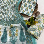 Refreshing Aqua Block Print Cotton Suit – Summer Wardrobe Essential