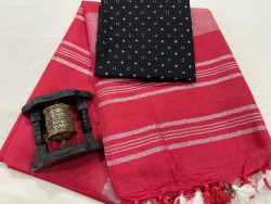 Brick red saree with black printed blouse