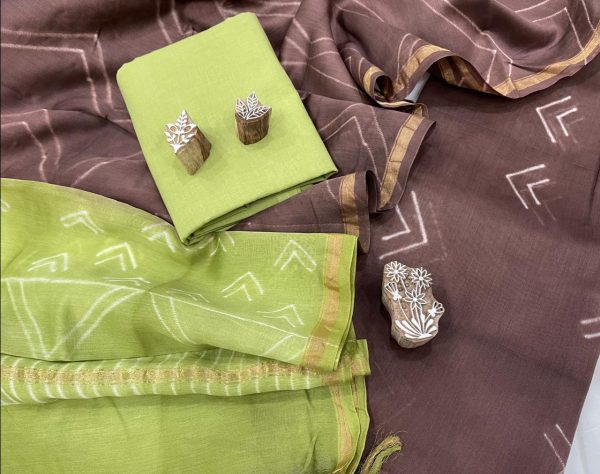 gray and green chanderi suit