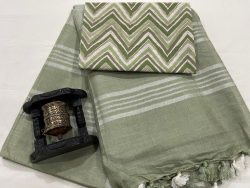 Gray olive linen saree with blouse