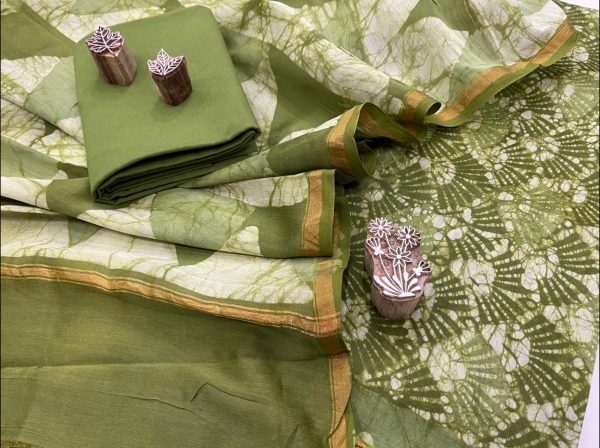 Olive green geomatrical print chanderi suit