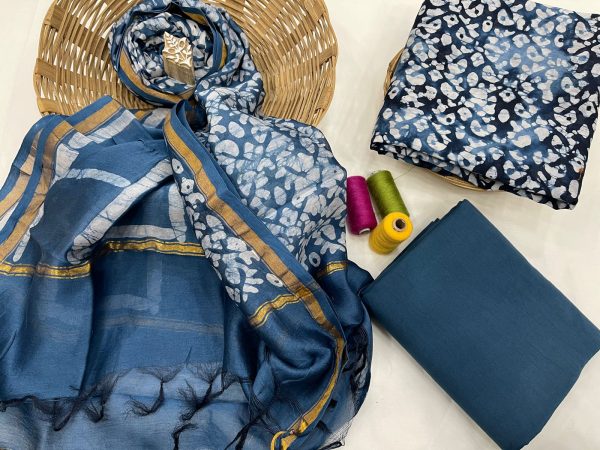 Persian blue batik rint chanderi silk suit