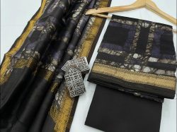 Black batik printed Maheshwari silk suit