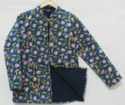 Blue floral reversible quilted jacket for ladies