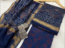 Blue violet printed Maheshwari silk suit