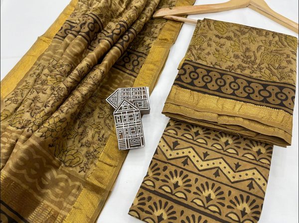 Copper brown printed Maheshwari silk suit