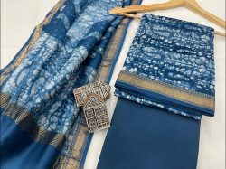 Persian blue printed Maheshwari silk suit