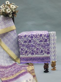 Purple white cotton suit with chanderi cotton dupatta