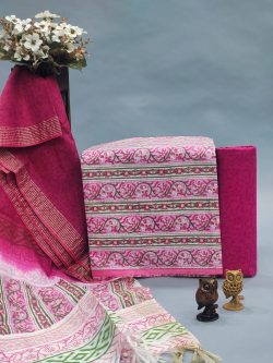 Pink printed cotton suit with chanderi cotton dupatta