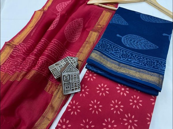 Beautiful blue and red Maheshwari silk suit