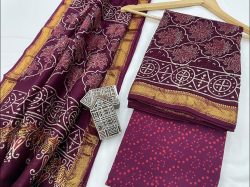 Red violet printed Maheshwari silk suit