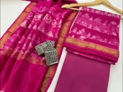 Ruby pink printed Maheshwari silk suit