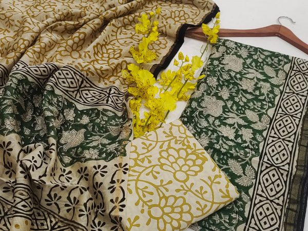 Green and desert sand floral chanderi suit