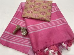 Bright linen Saree with printed blouse