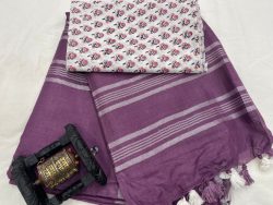 Plum linen Saree with printed blouse