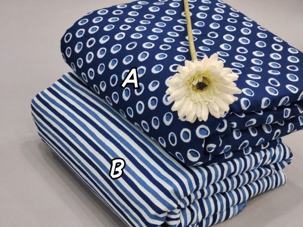 Indigo blue jaipuri print cotton running fabric
